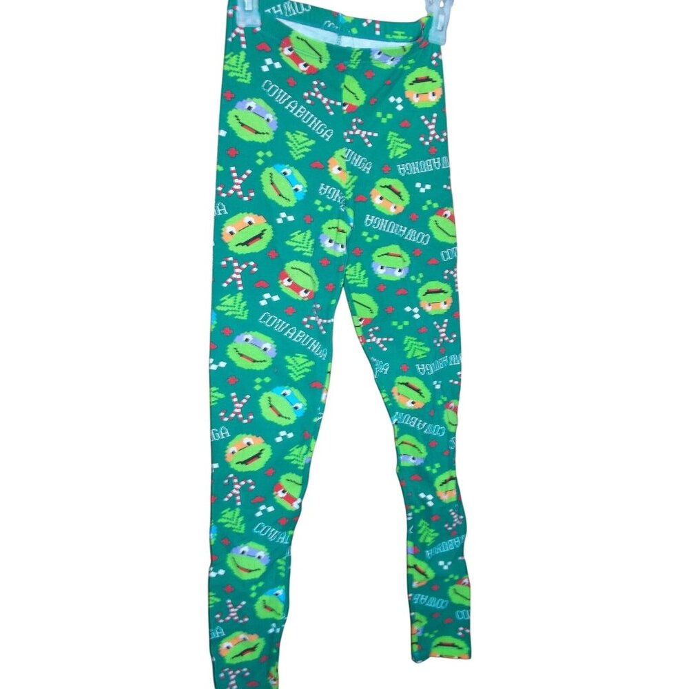 Teenage Mutant Ninja Turtles Size L Juniors Christmas Cowabunga Green Leggings